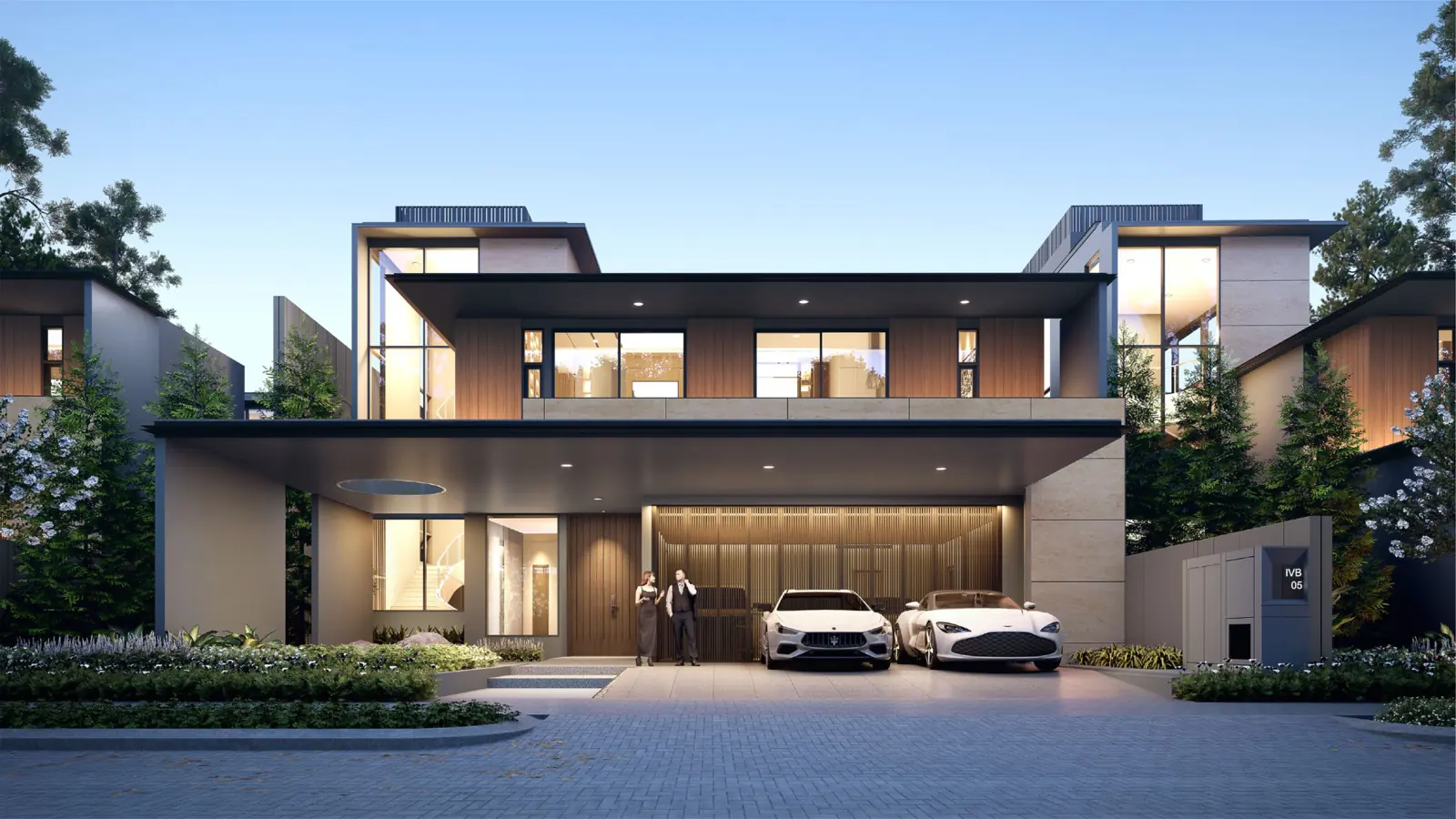 Island Villa facade with carport